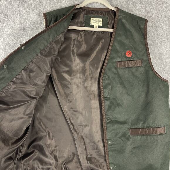 Vintage Cabelas Vest Mens XL Green Button Canvas Lined Workwear Utility Outdoor - Picture 3 of 15